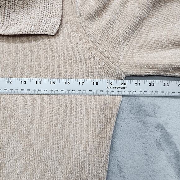 Stitch by Chenault Sweater Womens M Tan Chenille Knit Pearl Buttons Puff Sleeves - Picture 7 of 9